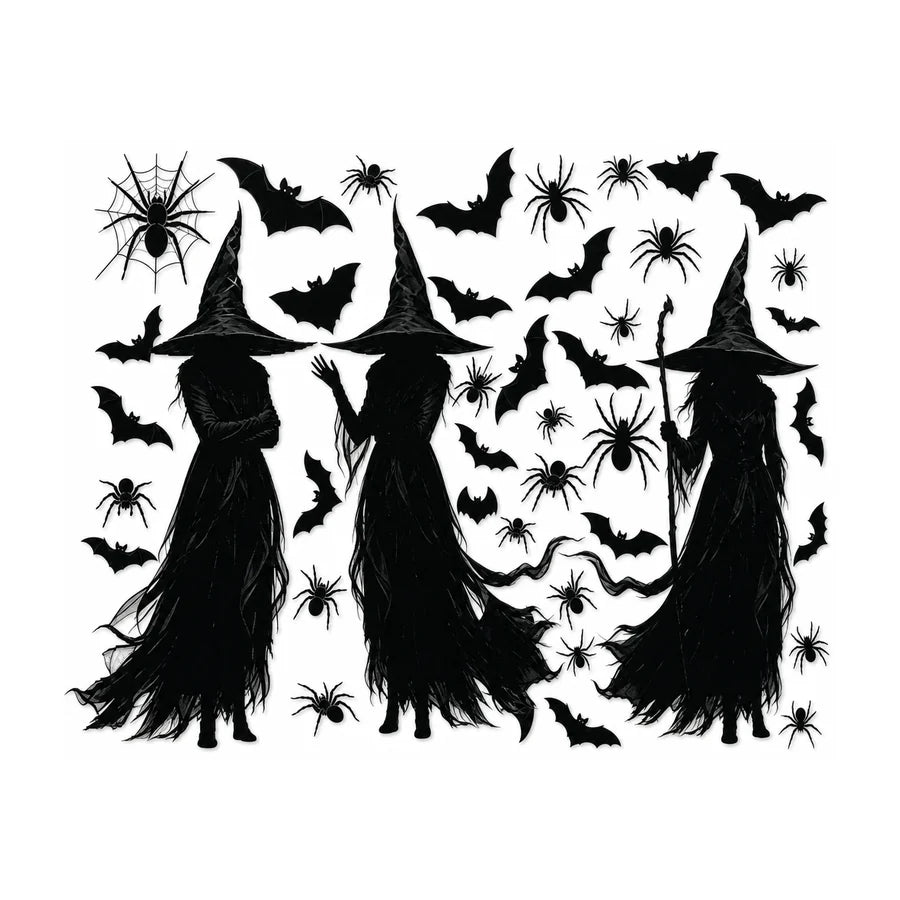 Nightfell Witch Window Silhouettes, studio packshot on white