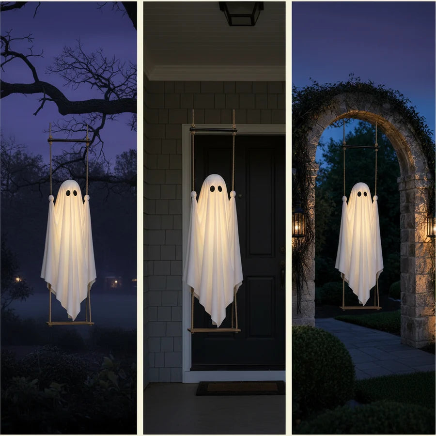 Hanging in a garden archway beside a walkway